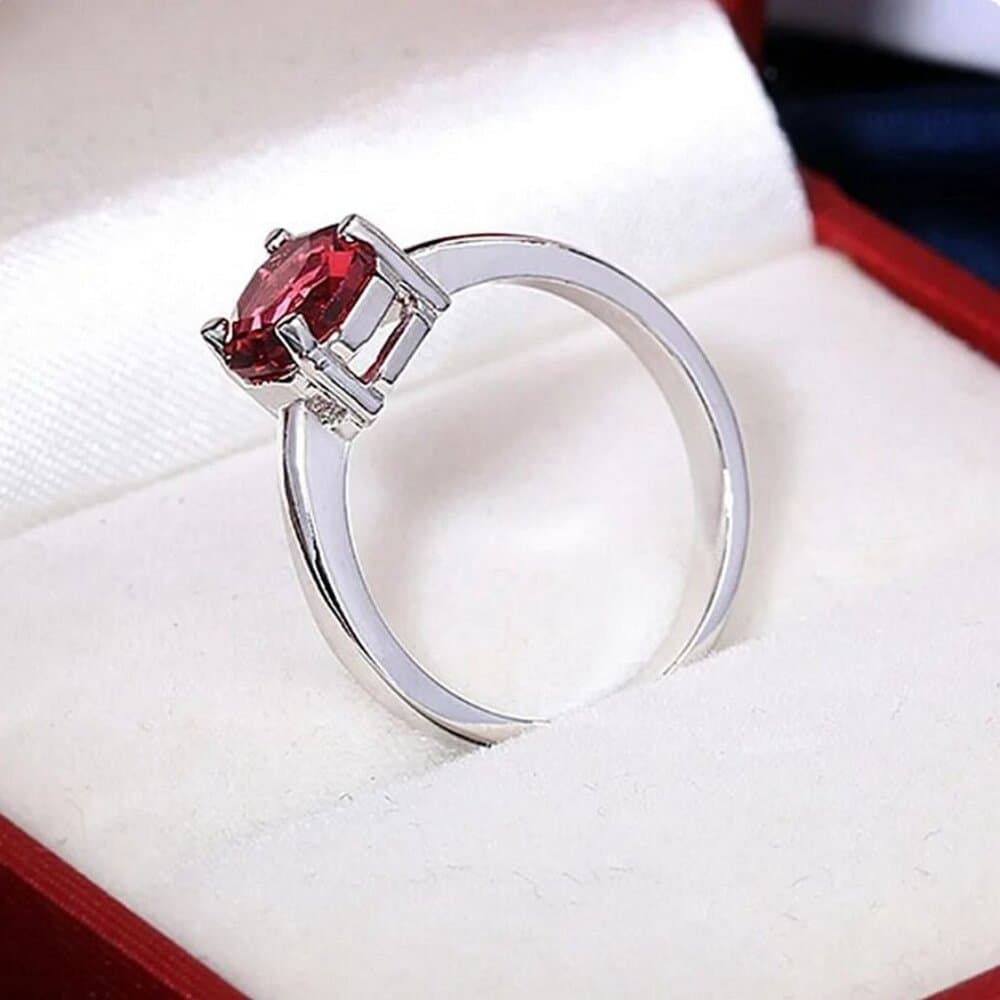 Cecilia Rose Womens Red Octagon Crystal Silver Ring Size 8 Gift Boxed - Thumbnail 4