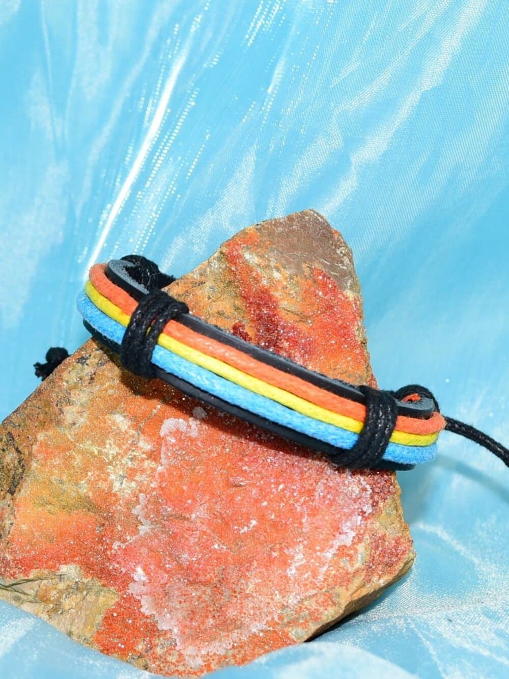 Cameron Layer Hemp Leather Bracelet Black Orange Yellow Blue Mens Gift Boxed - Thumbnail 3