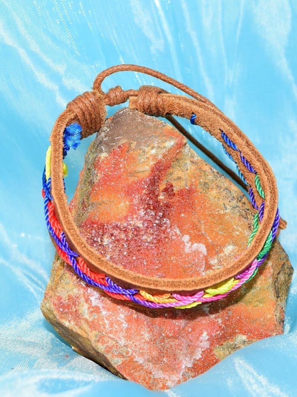 Caz Punch Cross Stitch Leather Bracelet Pink Blue Yellow Brown Mens Gift Boxed - Thumbnail 4