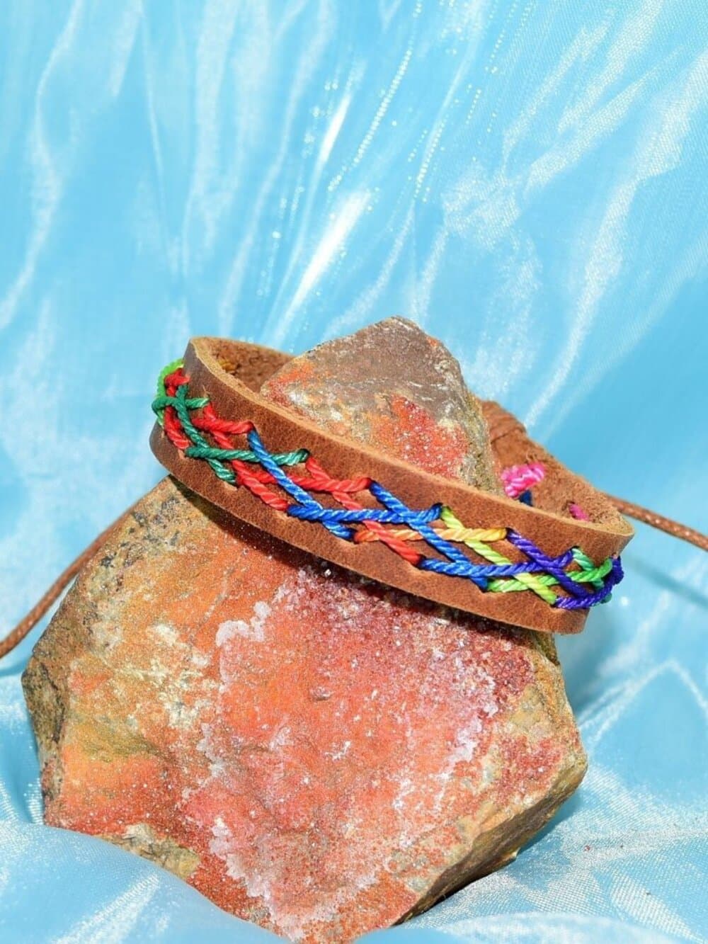 Caz Punch Cross Stitch Leather Bracelet Red Blue Green Brown Womens Gift Boxed - Thumbnail 5
