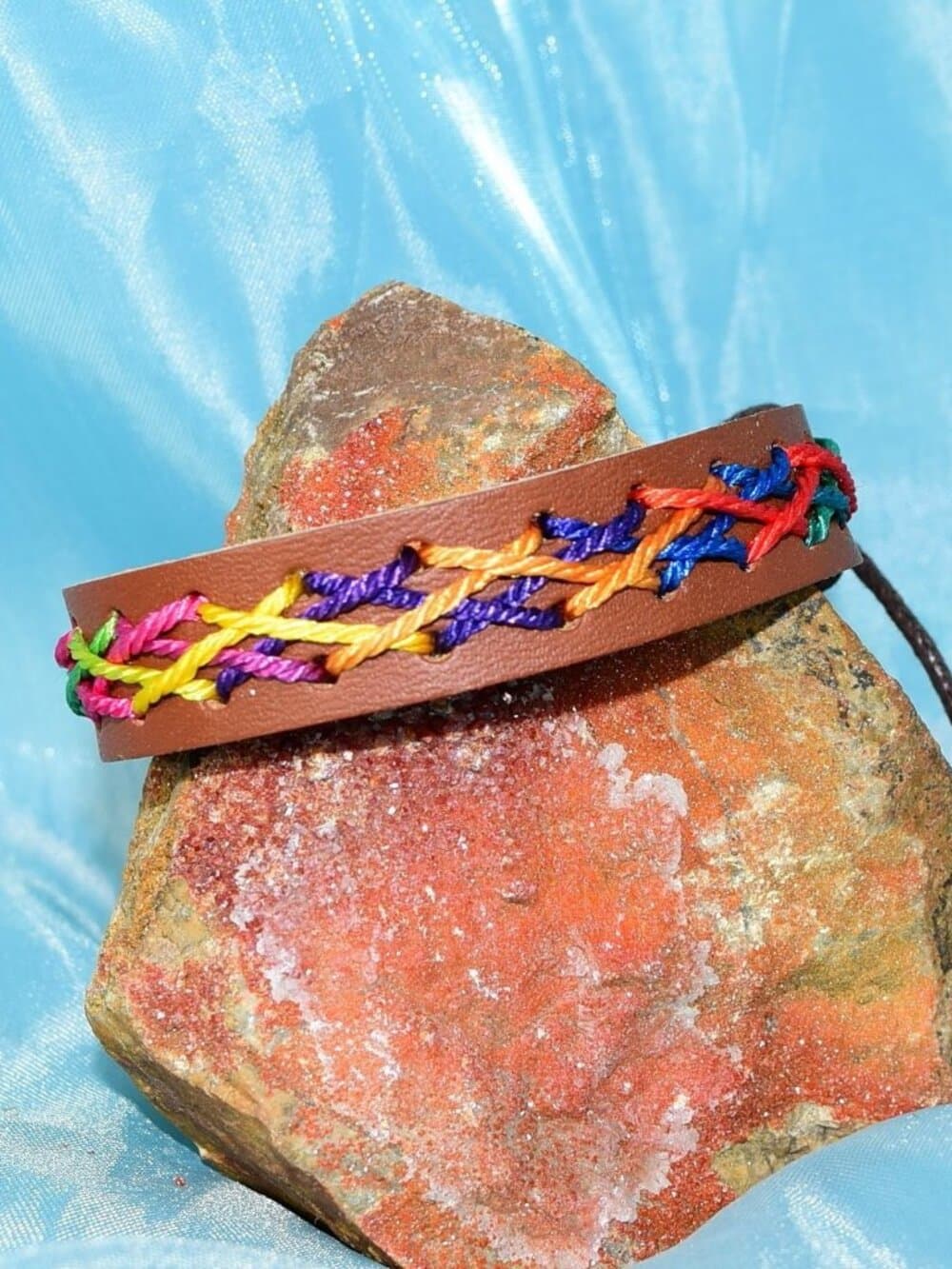 Caz Punch Cross Stitch Leather Bracelet Blue Purple Orange Gift Boxed Womens - Thumbnail 3