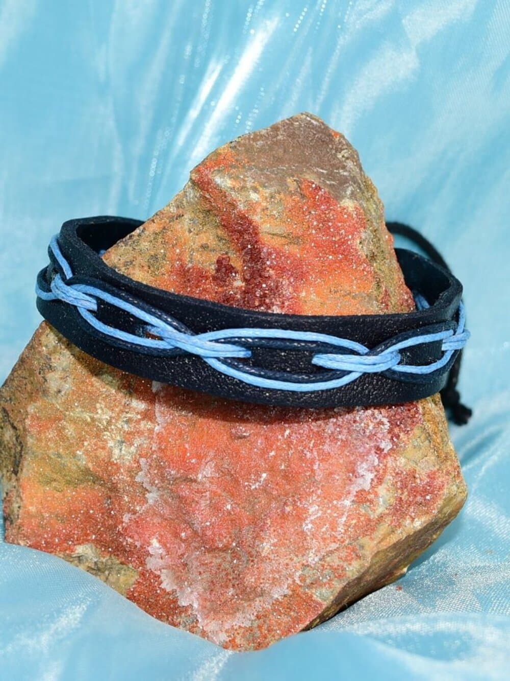 Malik Punch Weave Hemp Leather Bracelet Black Blue Mens Gift Packaged - Thumbnail 3