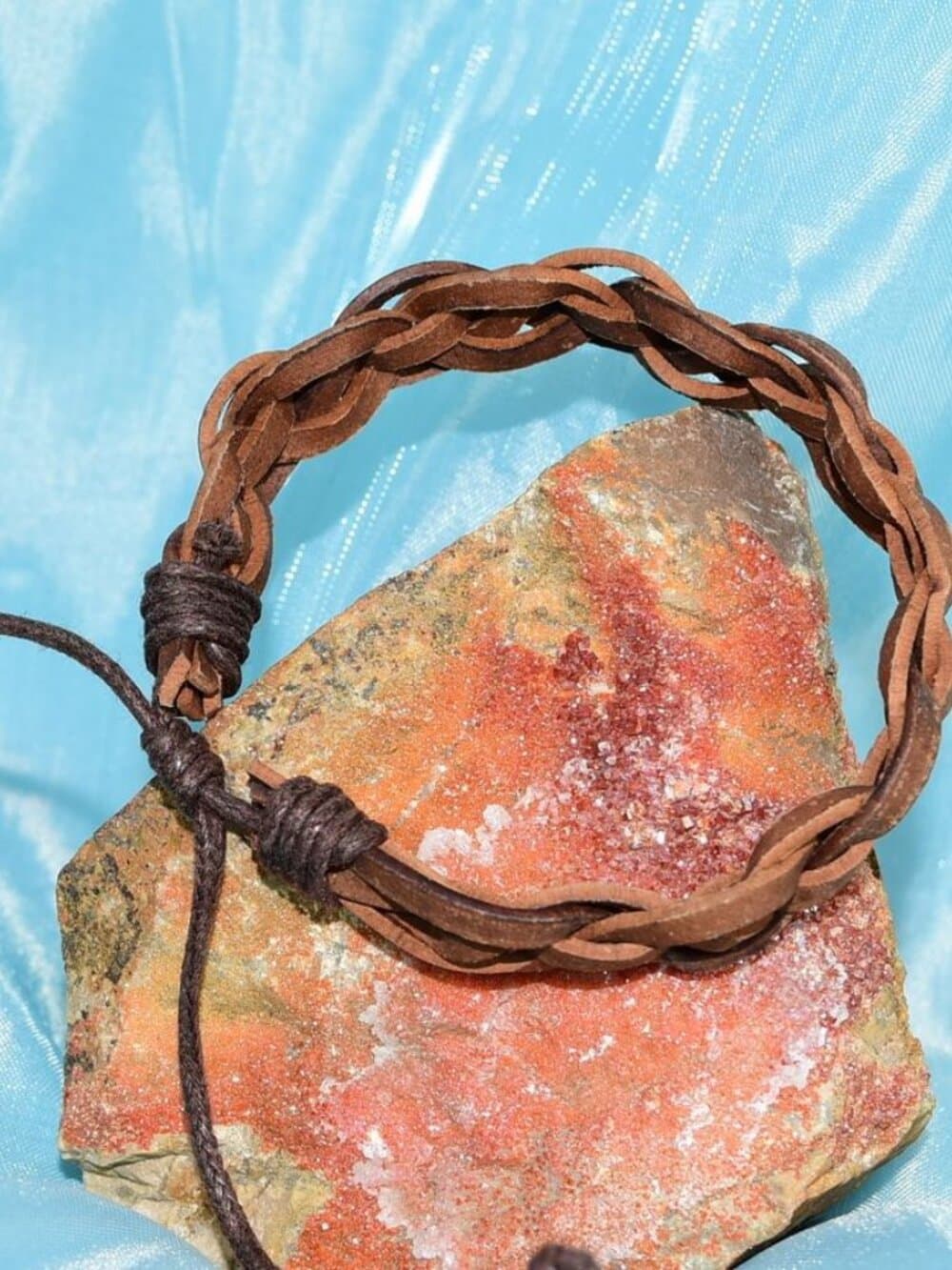 Weathered Celtic Braid Sliding Tie Leather Bracelet Rustic Brown Mens Gift Boxed - Thumbnail 2