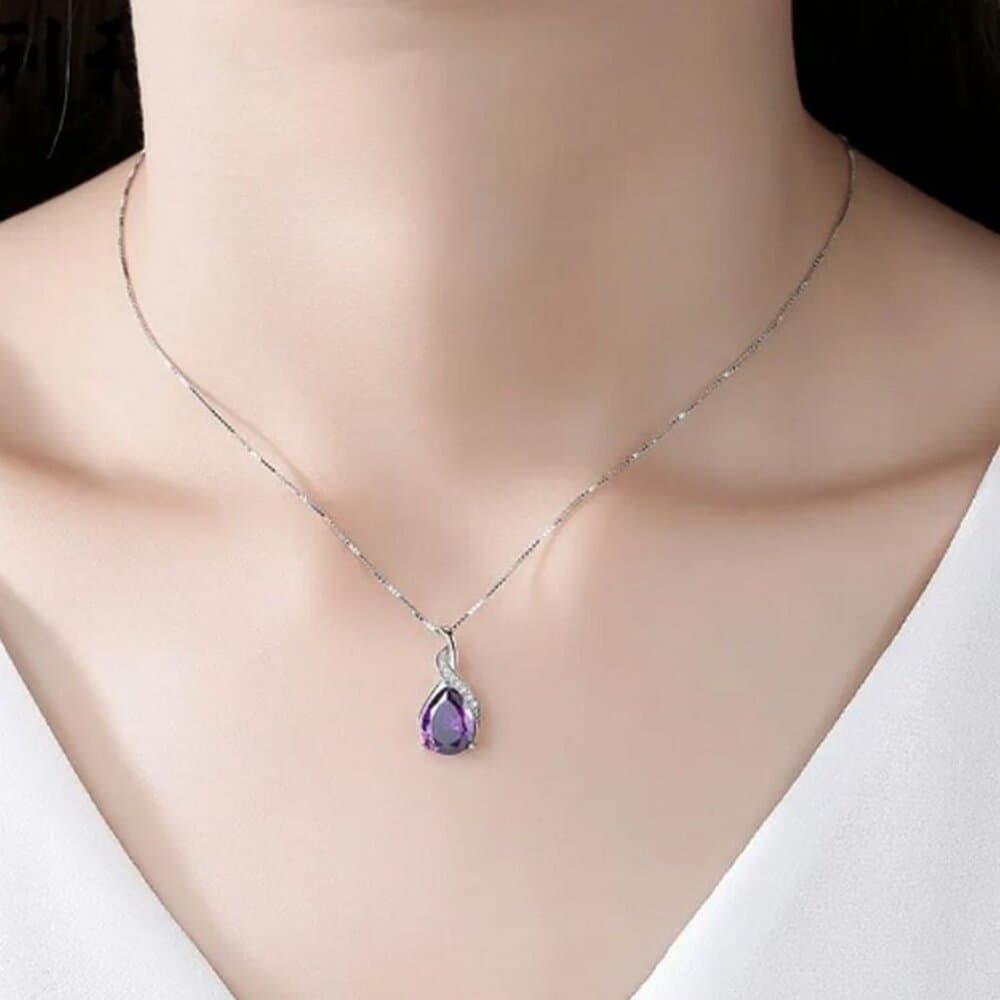 Brianna Teardrop Purple Amethyst 925 Sterling Silver Pendant Necklace Gift Boxed - Thumbnail 3