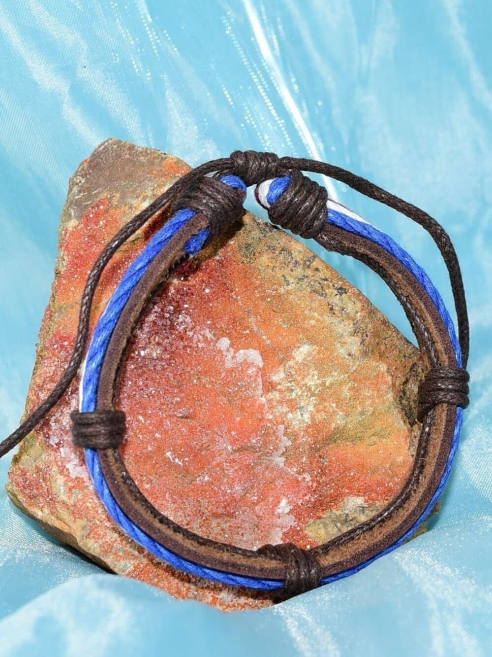 Cameron Layer Hemp Tie Leather Bracelet Brown Red White Blue Womens Gift Boxed - Thumbnail 4