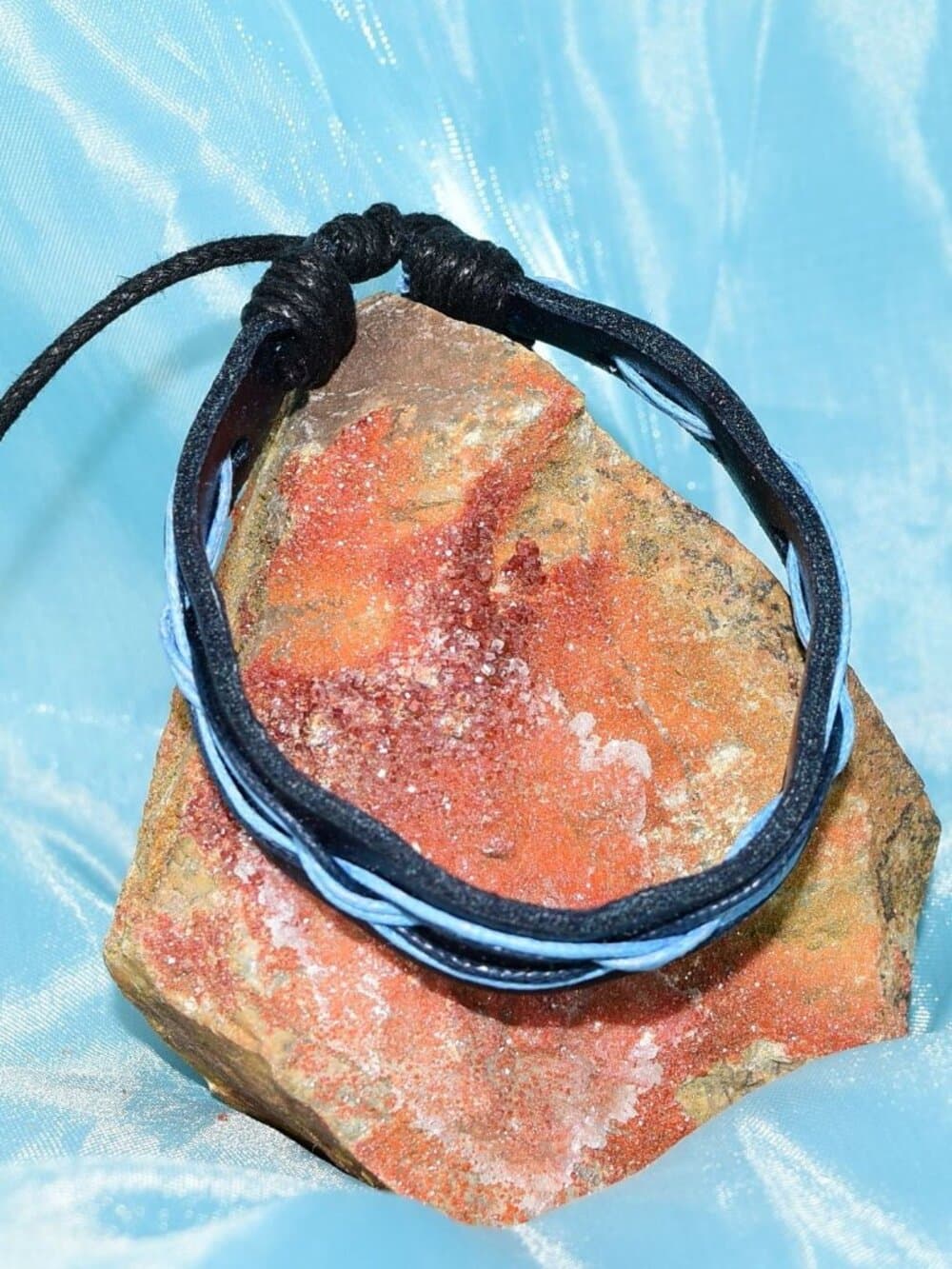Malik Punch Weave Hemp Leather Bracelet Black Blue Mens Gift Packaged - Thumbnail 4