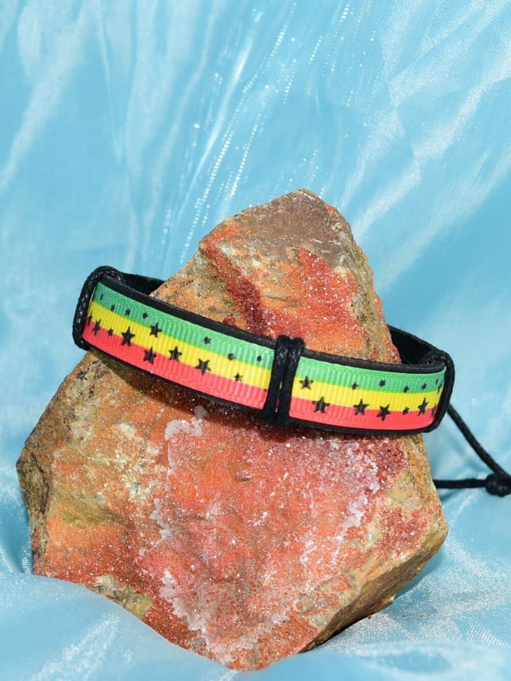 Rey Ribbon Stripes Stars Slide Tie Bracelet Black Yellow Green Mens Gift Boxed - Thumbnail 3