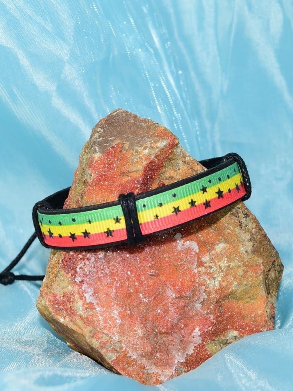 Rey Ribbon Stripes Stars Slide Tie Bracelet Black Yellow Green Mens Gift Boxed - Thumbnail 5