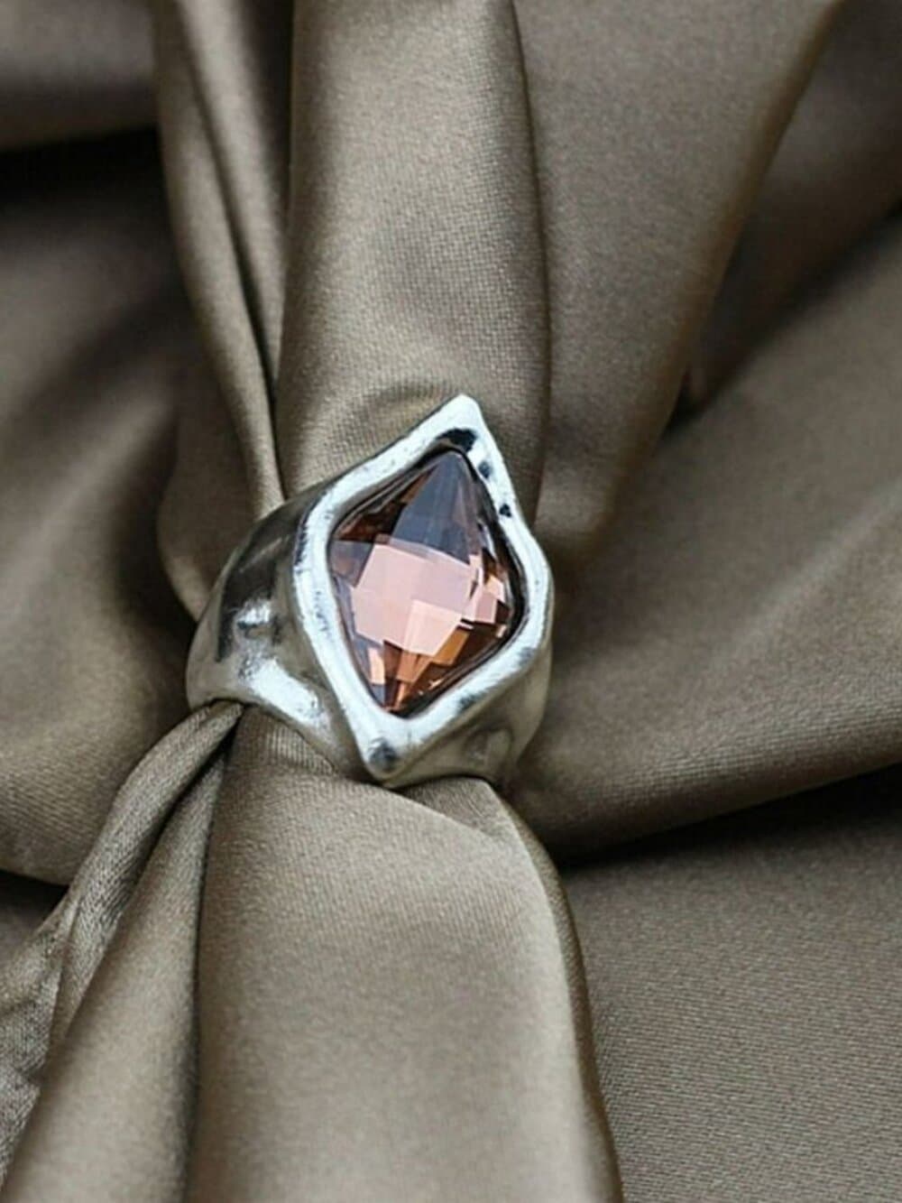 Zuri Cadance Pink Orange Crystal Size 8 Silver Ring Mens Gift Boxed - Thumbnail 2