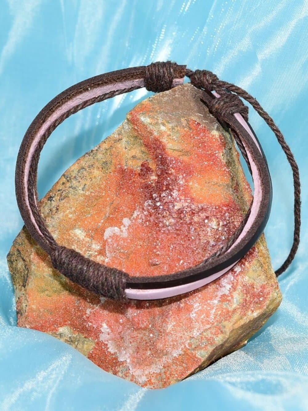 Skye Lane Hemp Accent Boho Tie Leather Bracelet Brown Pink Mens Gift Boxed - Thumbnail 2