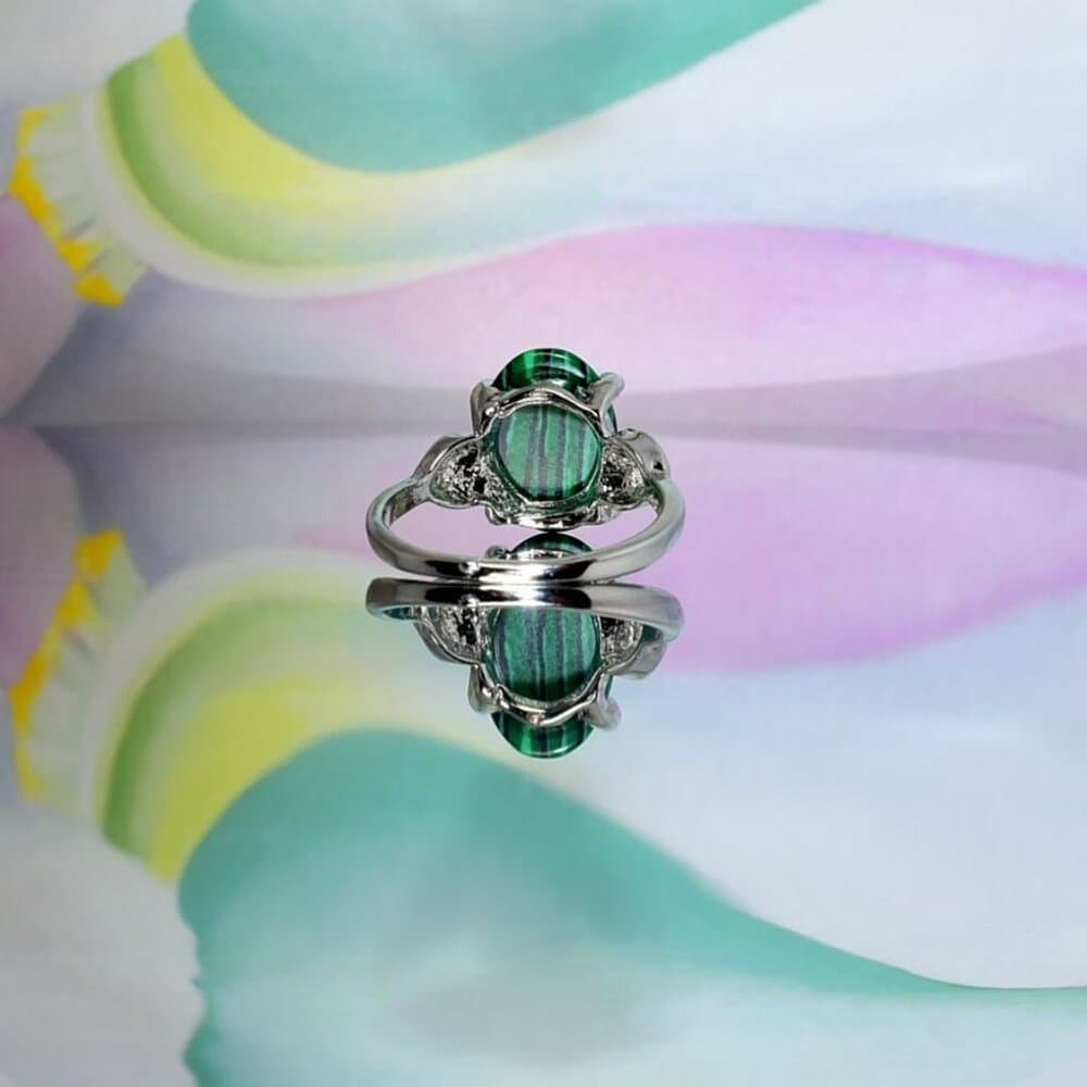 Brynleigh Rae Oval Green Malachite Silver Ring Size 9 Gift Boxed - Thumbnail 3