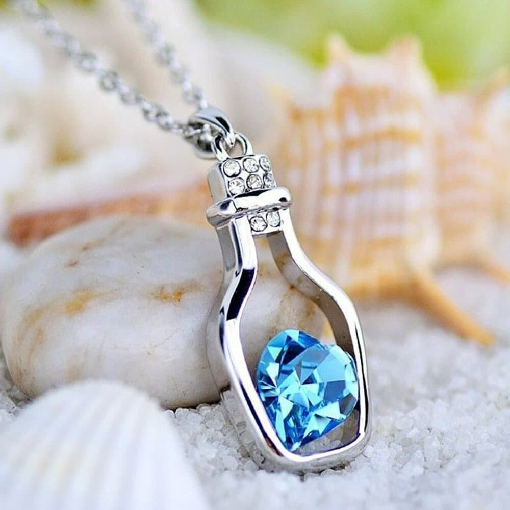 Callie Heart Message Bottle Charm Pendant Necklace Blue Gift Packaged - Thumbnail 8