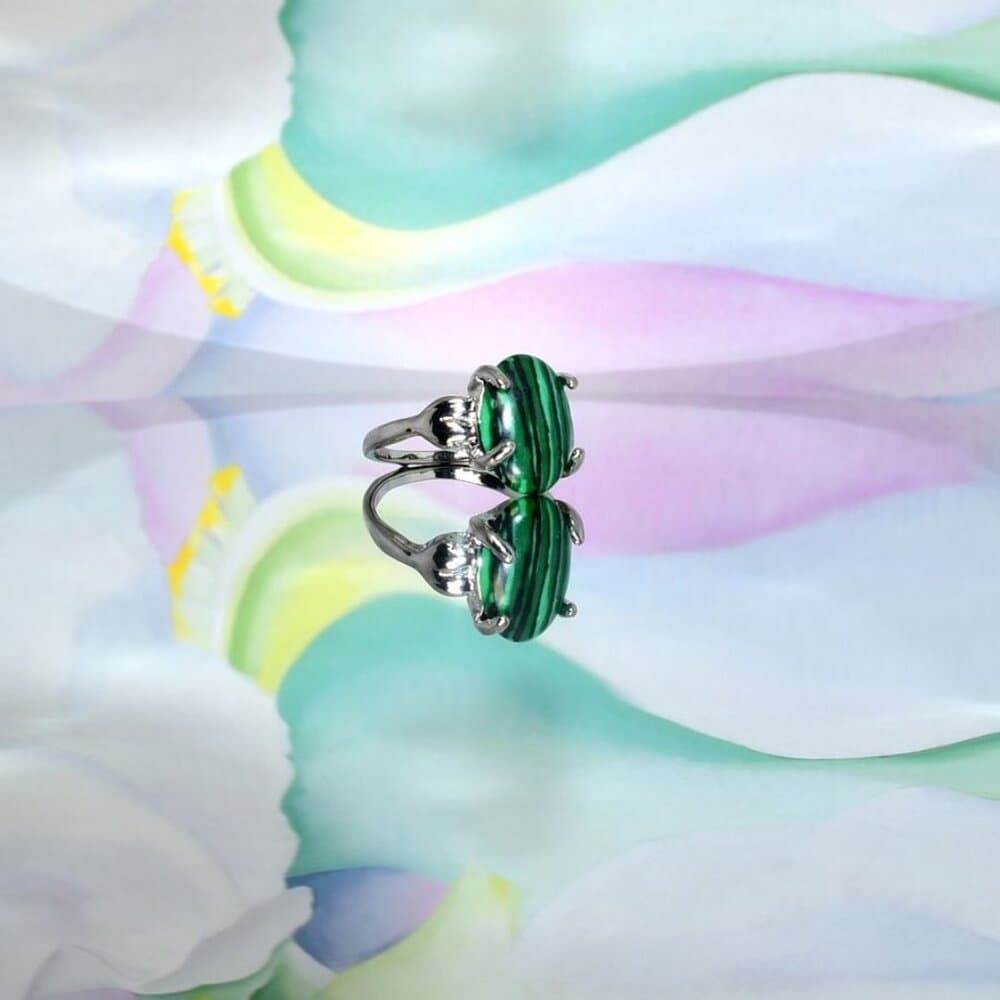 Brynleigh Rae Oval Green Malachite Silver Ring Size 9 Gift Boxed - Thumbnail 9