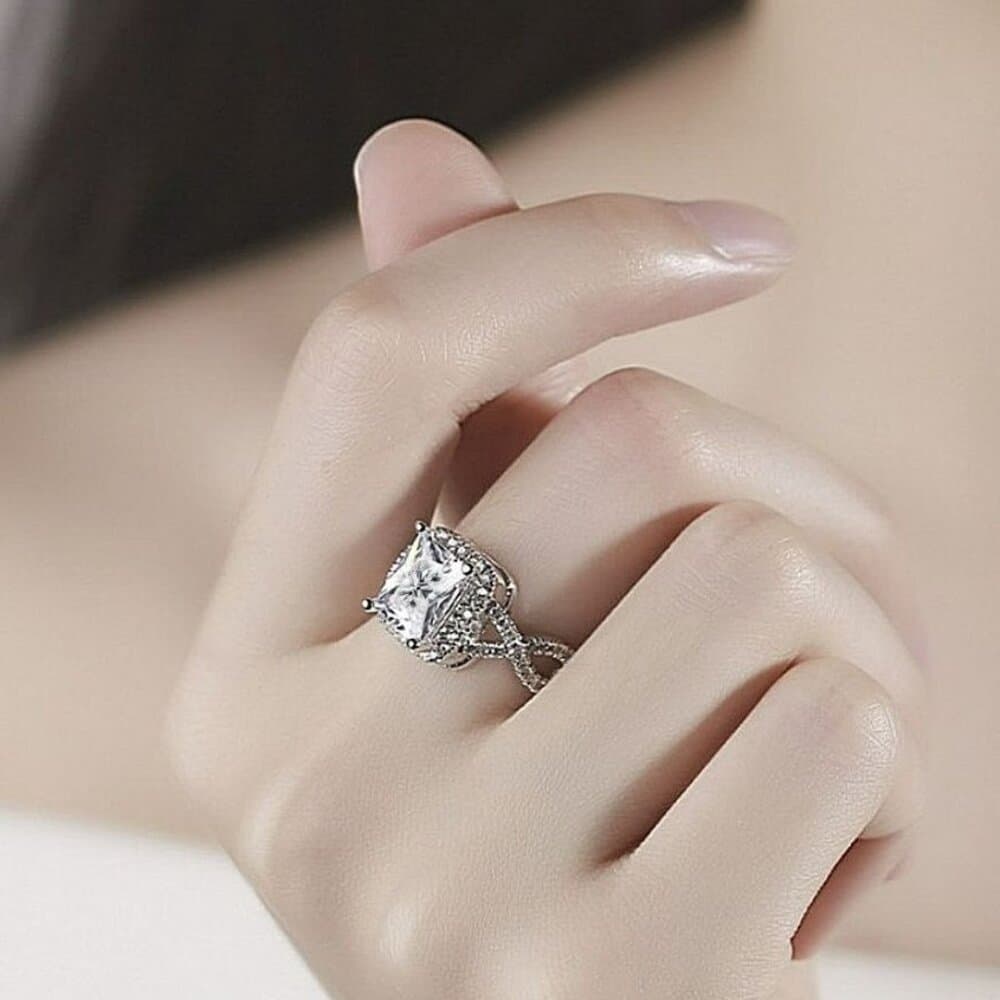Braelynn Square Cushion Cut CZ Side Cross Sterling Silver Ring Size 7 Gift Boxed - Thumbnail 5
