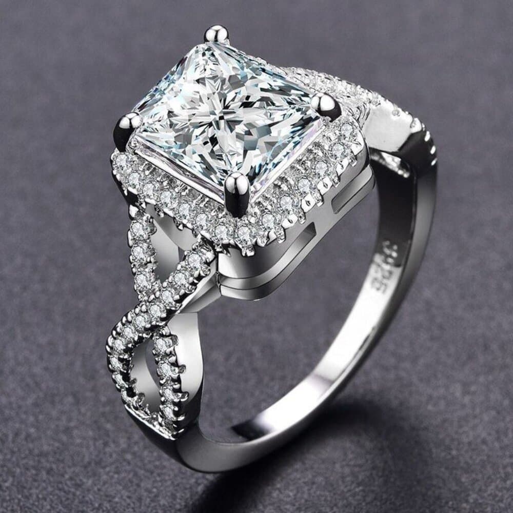 Braelynn Square Cushion Cut CZ Side Cross Sterling Silver Ring Size 6 Gift Boxed - Thumbnail 10