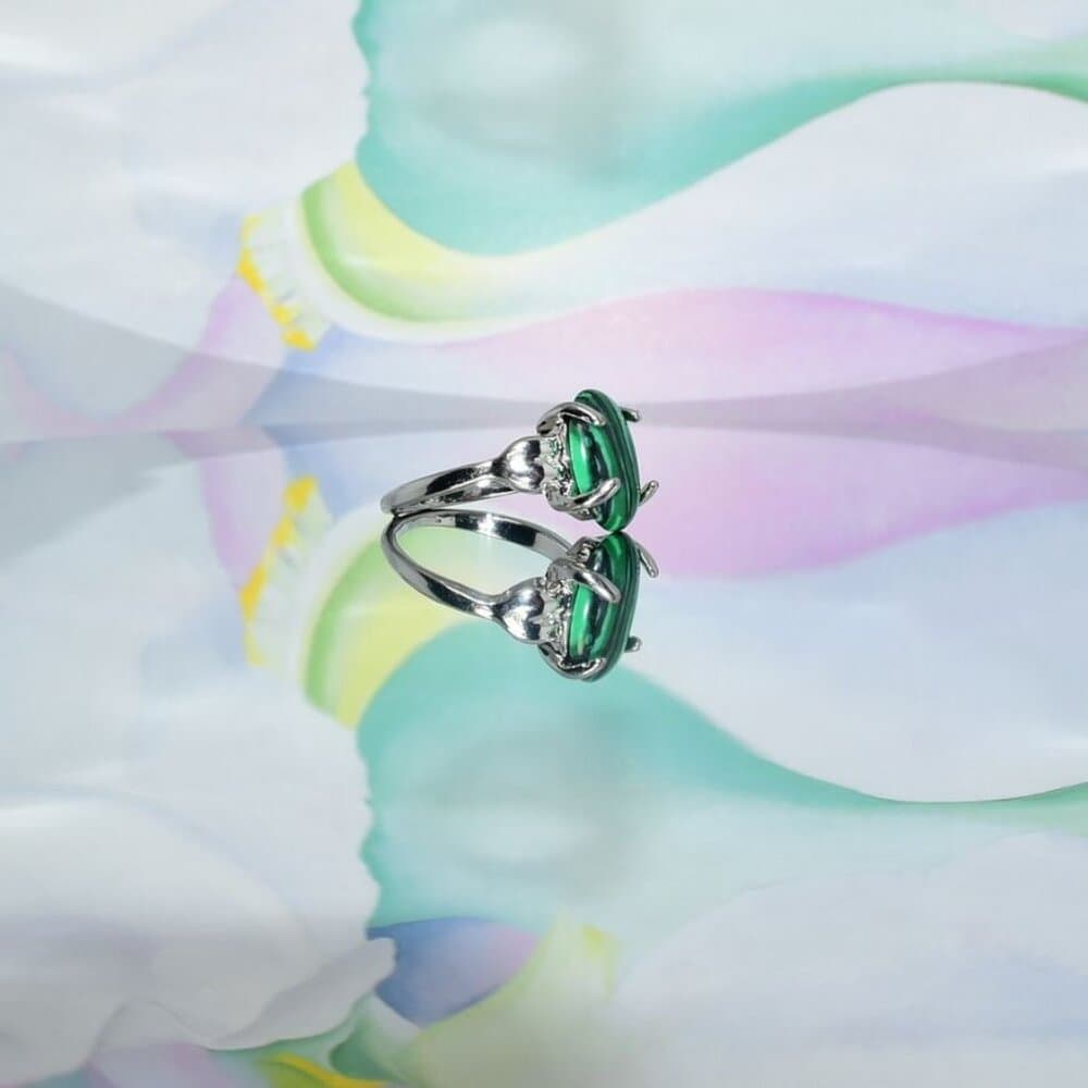 Brynleigh Rae Oval Green Malachite Silver Ring Size 9 Gift Boxed - Thumbnail 2