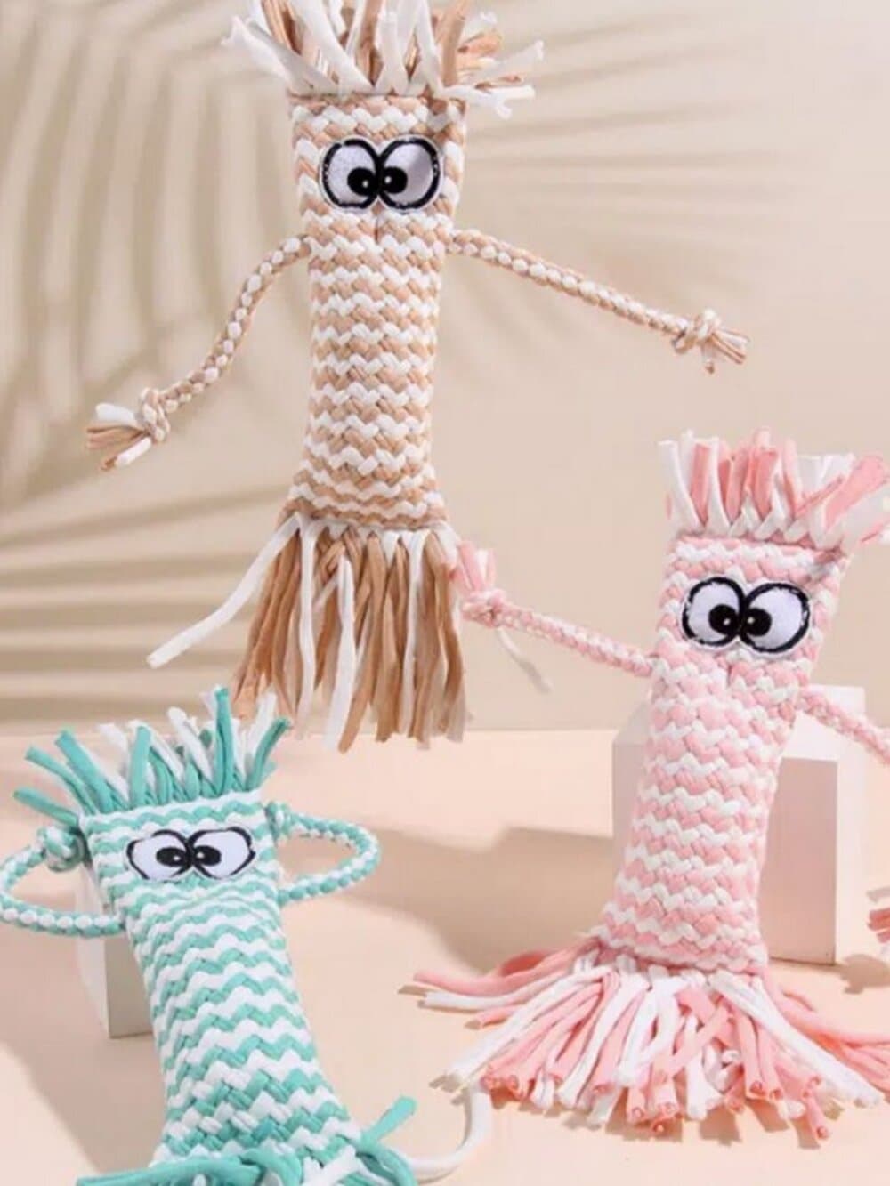 Bella Jaxony Soft Pink Fringed Squeaky Funny Character Three Toy Gift Packaged - Thumbnail 3