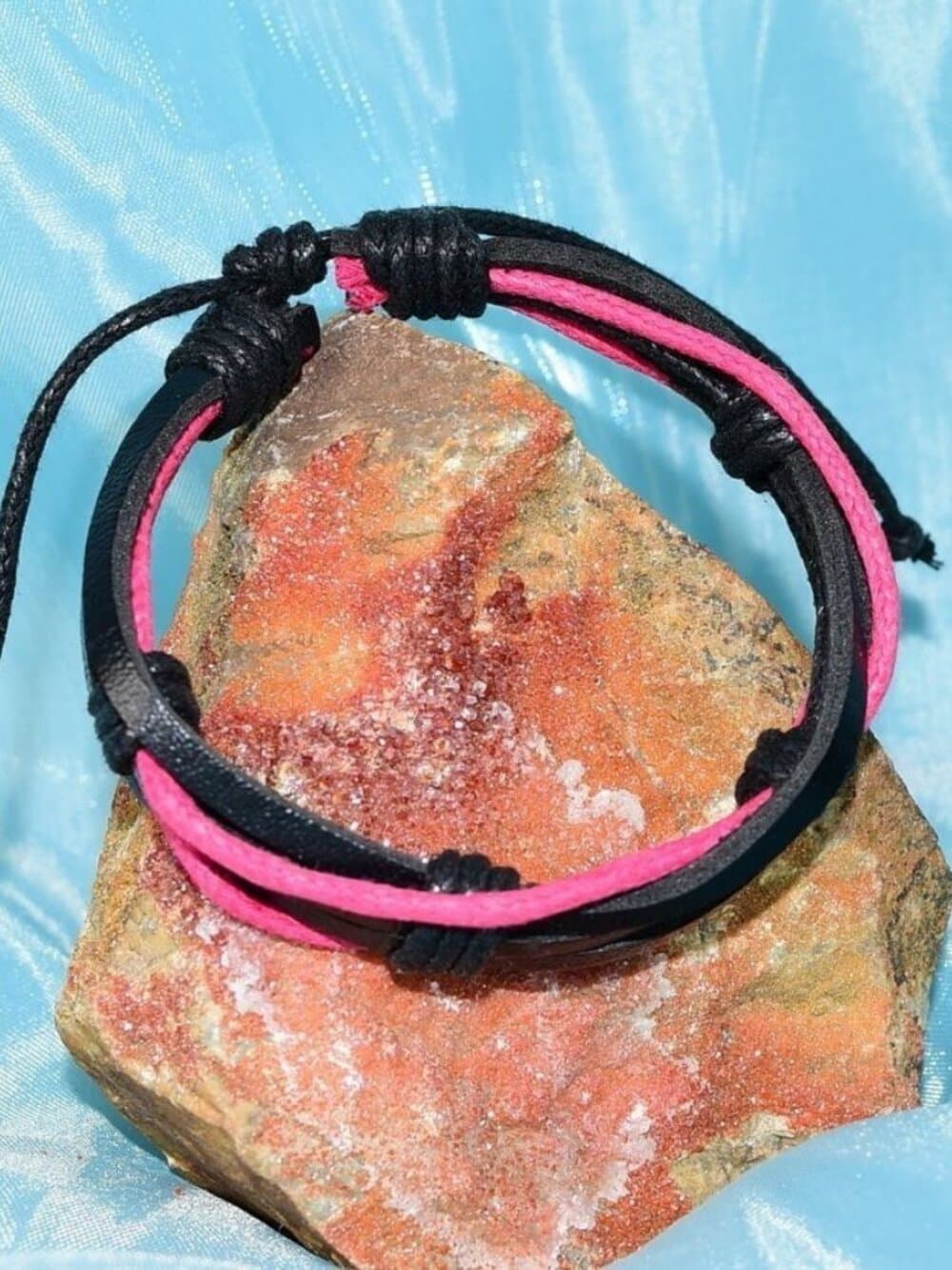 Aubrey Logan Multi Layer Leather Bracelet Black and Pink Mens Gift Boxed - Thumbnail 4