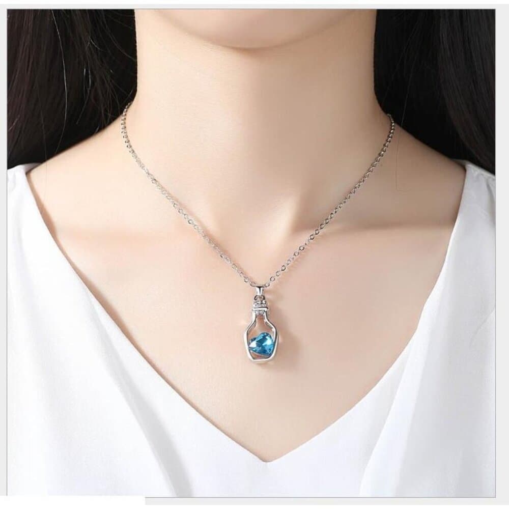 Callie Heart Message Bottle Charm Pendant Necklace Blue Gift Packaged - Thumbnail 2