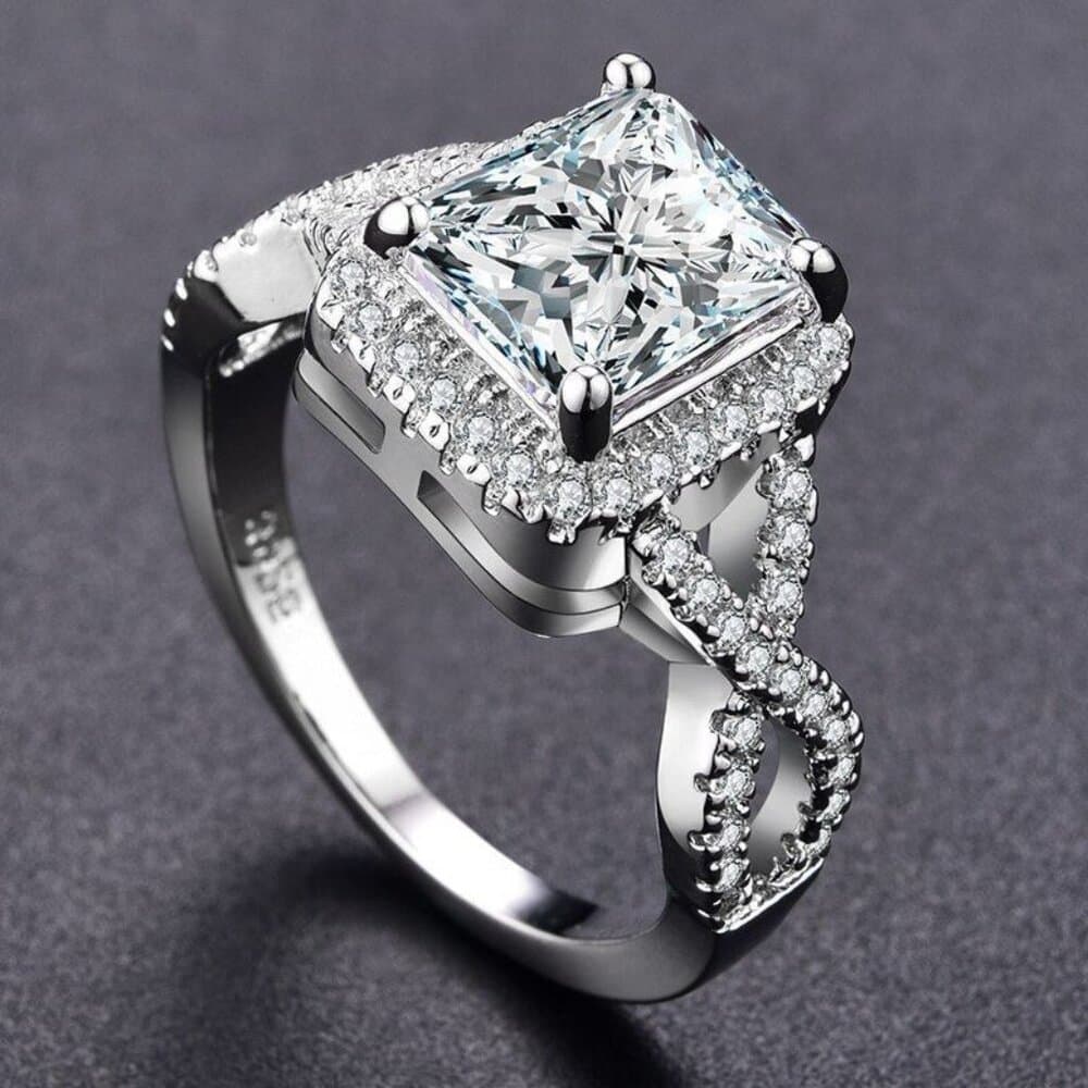 Braelynn Square Cushion Cut CZ Side Cross Sterling Silver Ring Size 6 Gift Boxed - Thumbnail 4