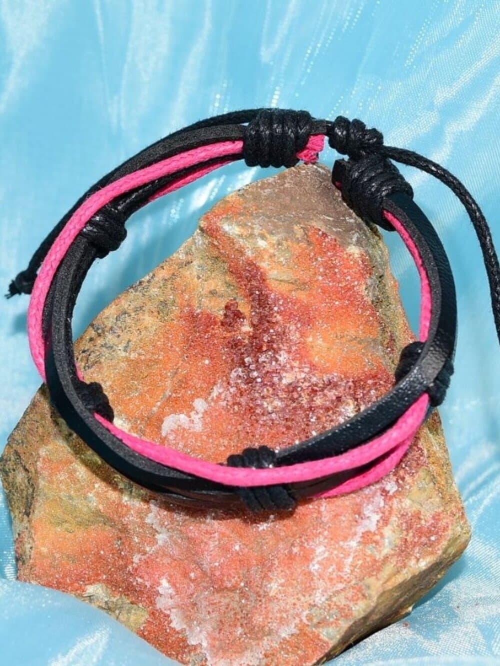Aubrey Logan Multi Layer Leather Bracelet Black and Pink Mens Gift Boxed - Thumbnail 2