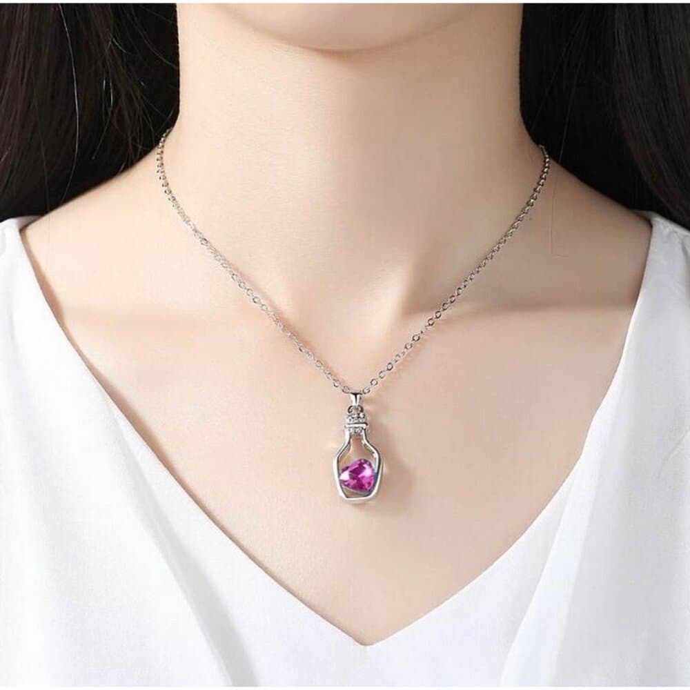 Callie Heart Message Bottle Charm Pendant Necklace Pink Gift Packaged - Thumbnail 2