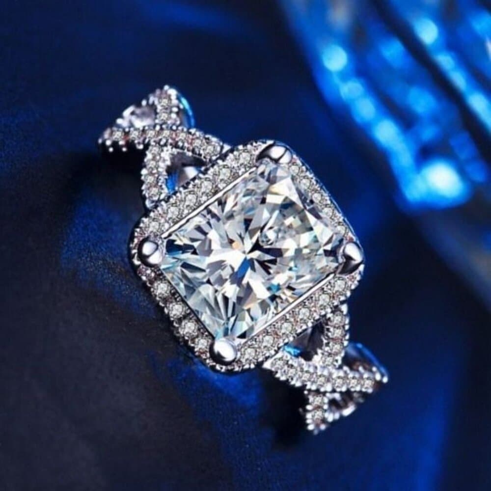 Braelynn Square Cushion Cut CZ Side Cross Sterling Silver Ring Size 7 Gift Boxed - Thumbnail 2