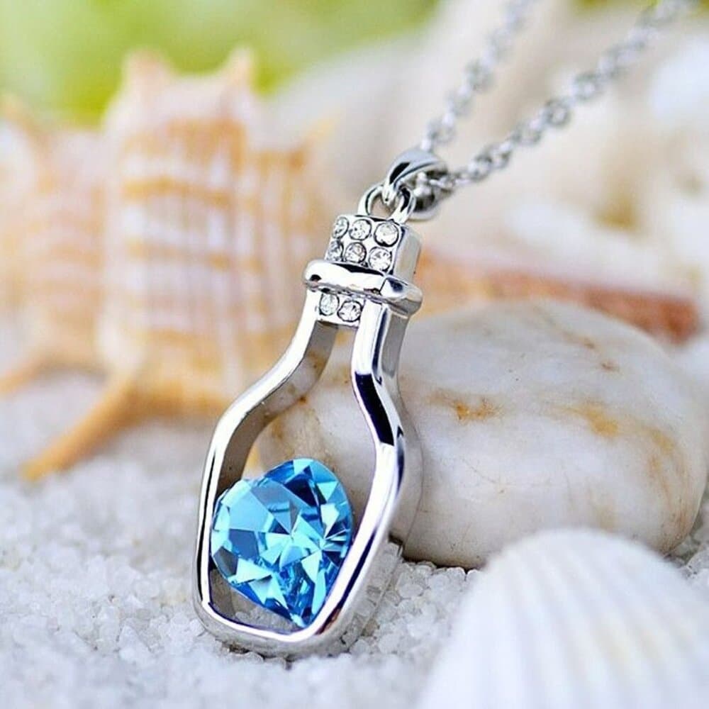 Callie Heart Message Bottle Charm Pendant Necklace Blue Gift Packaged - Thumbnail 3