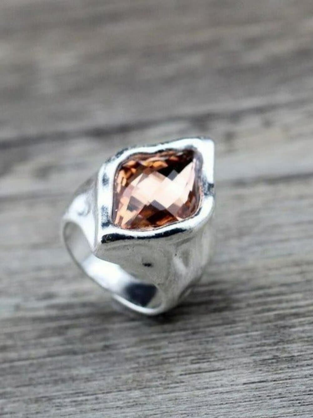 Zuri Cadance Pink Orange Crystal Size 8 Silver Ring Mens Gift Boxed - Thumbnail 5