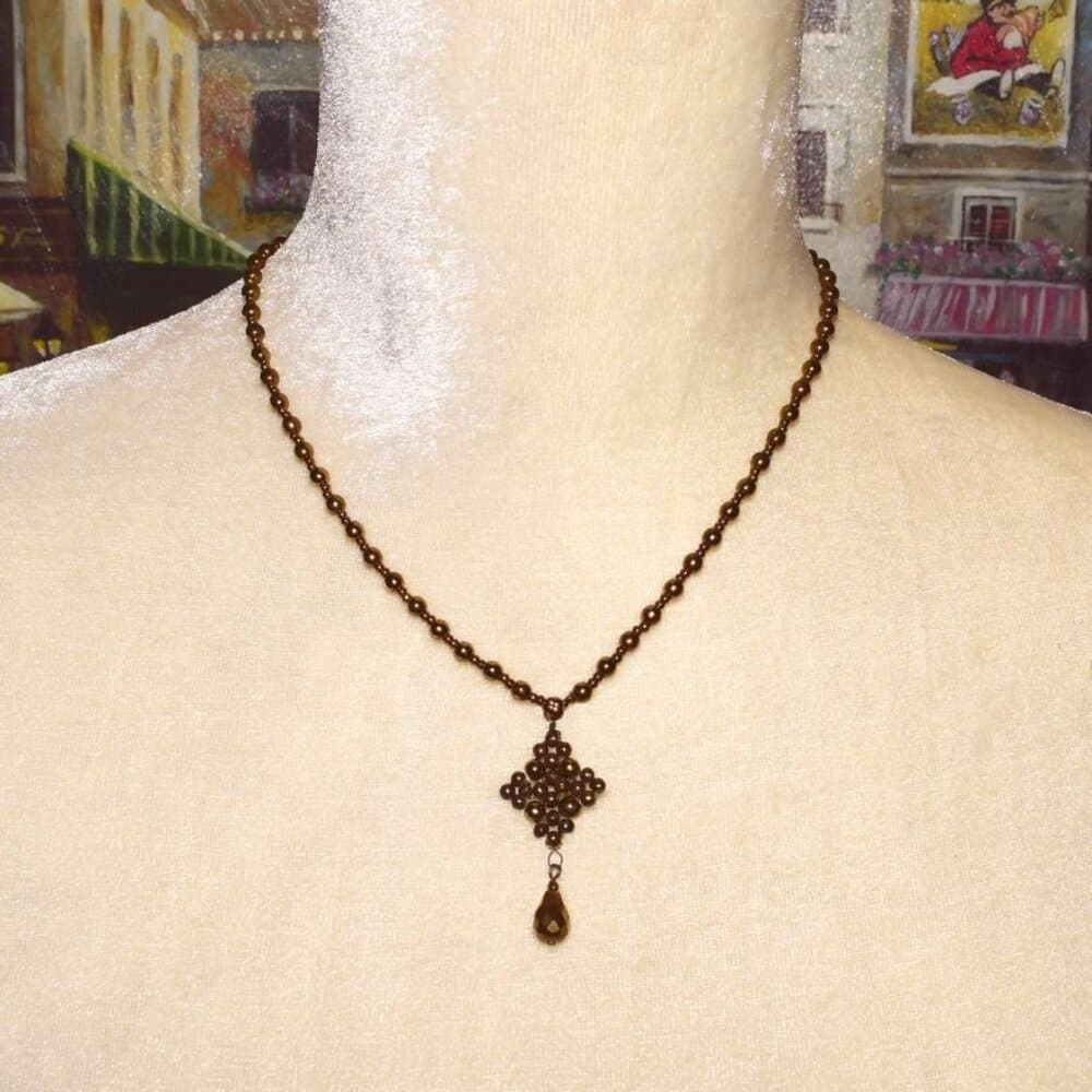 Bronze Rhombus Shaped Drop Bead Necklace Caroline C Estate Collection Gift Boxed - Thumbnail 7