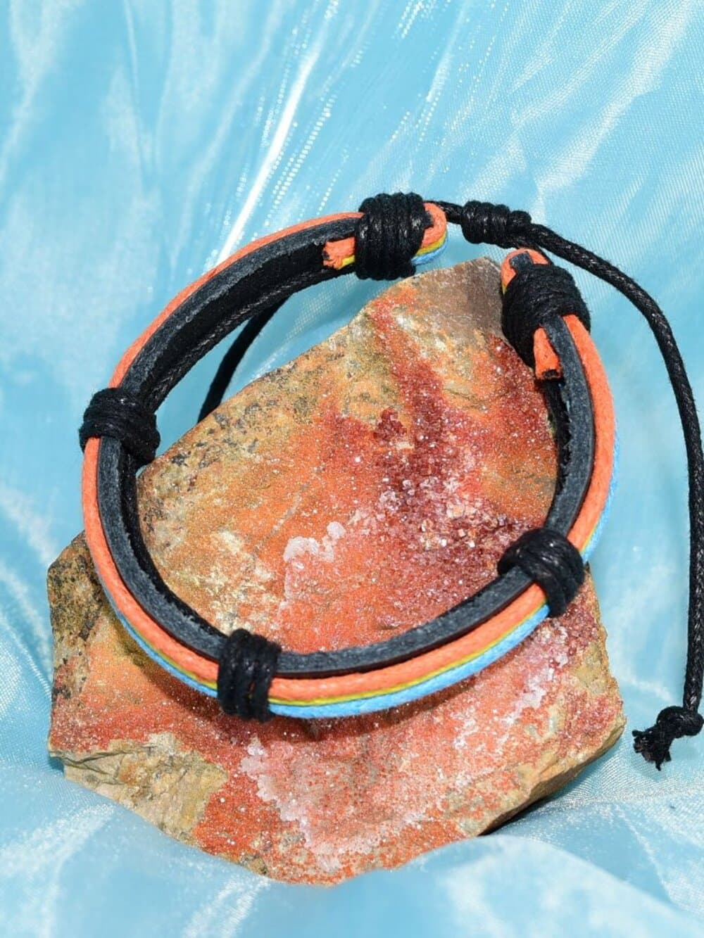 Cameron Layer Hemp Leather Bracelet Black Orange Yellow Blue Womens Gift Boxed - Thumbnail 2