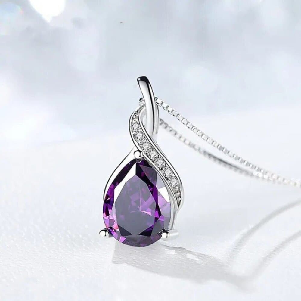 Brianna Teardrop Purple Amethyst 925 Sterling Silver Pendant Necklace Gift Boxed - Thumbnail 2