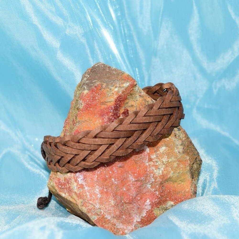 Tye Herringbone Mens Weathered Sliding Tie Brown Leather Bracelet Gift Packaged - Thumbnail 3