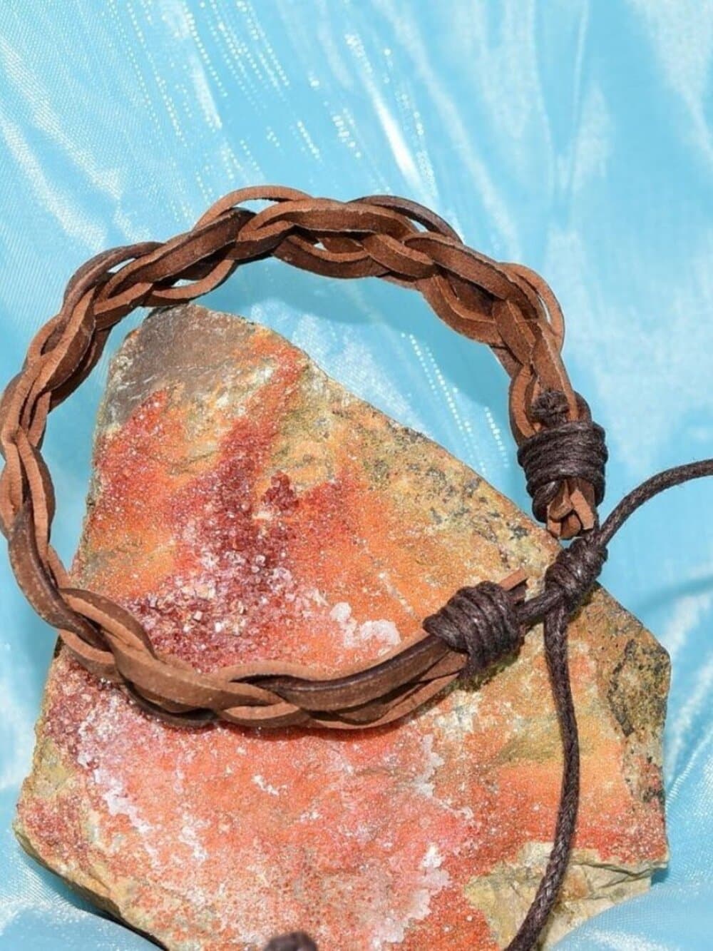 Weathered Celtic Braid Sliding Tie Leather Bracelet Rustic Brown Mens Gift Boxed - Thumbnail 4