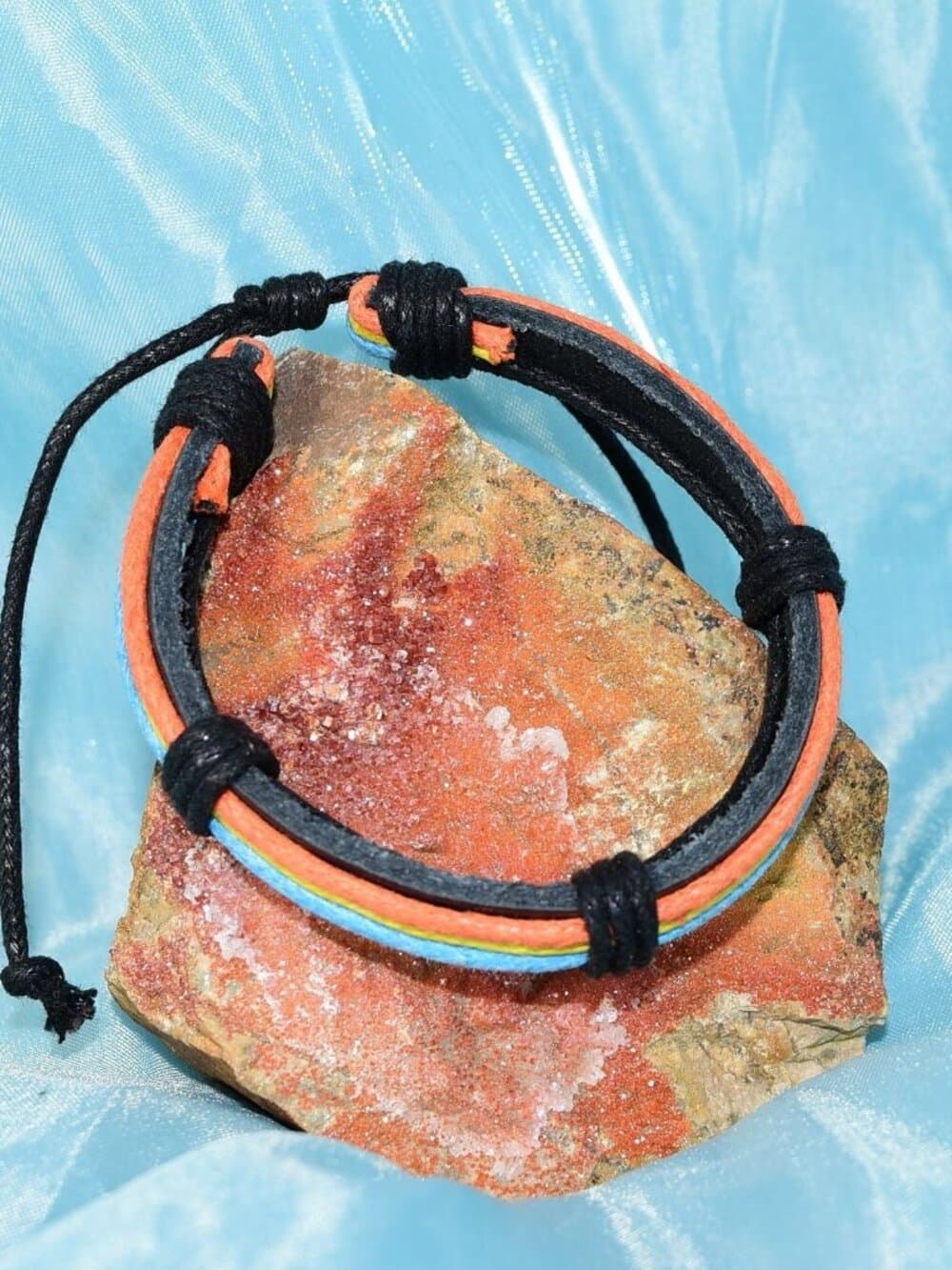 Cameron Layer Hemp Leather Bracelet Black Orange Yellow Blue Womens Gift Boxed - Thumbnail 4