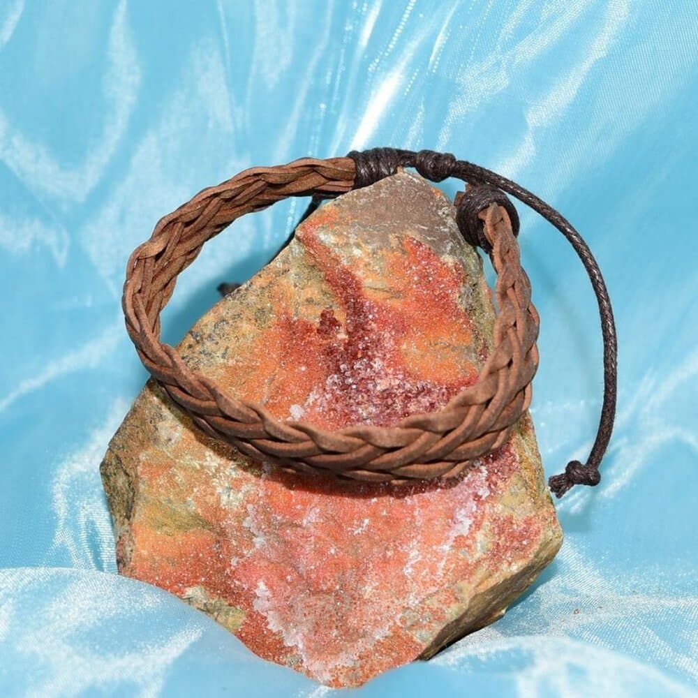 Tye Herringbone Mens Weathered Sliding Tie Brown Leather Bracelet Gift Packaged - Thumbnail 2