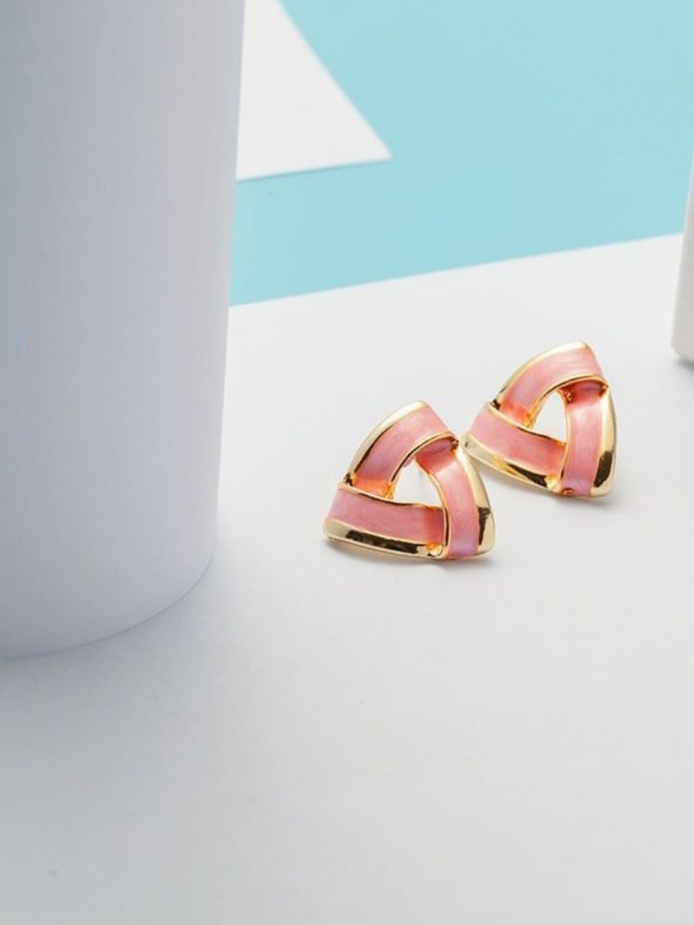 Aspen Artistic Sweet Pink Drip Spun Enamel Open Triangle Earrings Gift Packaged - Thumbnail 4