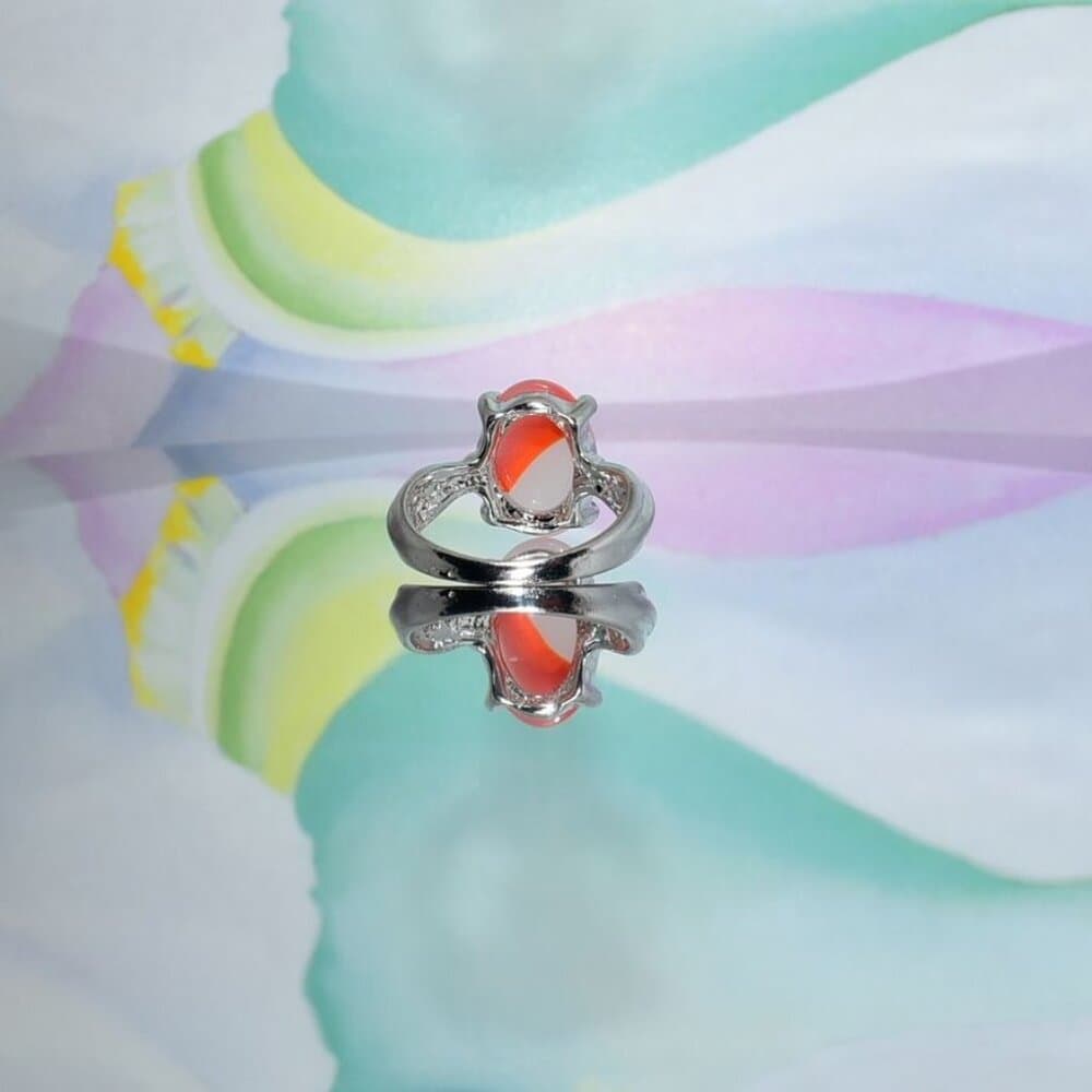 Ayla Lena Oval Cream Orange Apricot Agate Silver Ring Womens Size 6.5 Gift Boxed - Thumbnail 2