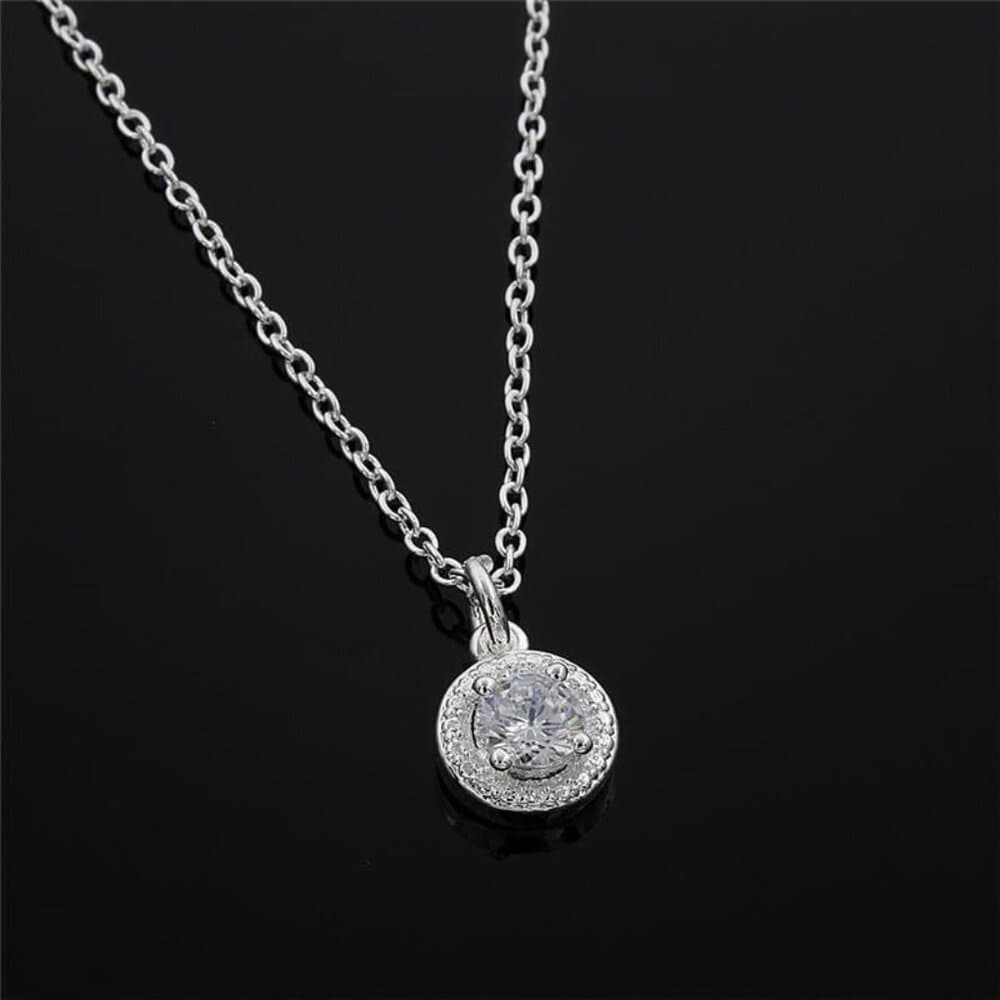 Avianna Halo Round Cubic Zirconia Silver Pendant Necklace and Earrings Gift Set - Thumbnail 2