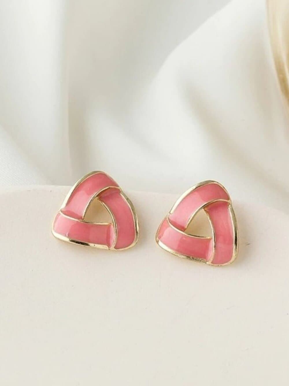 Aspen Artistic Sweet Pink Drip Spun Enamel Open Triangle Earrings Gift Packaged - Thumbnail 5