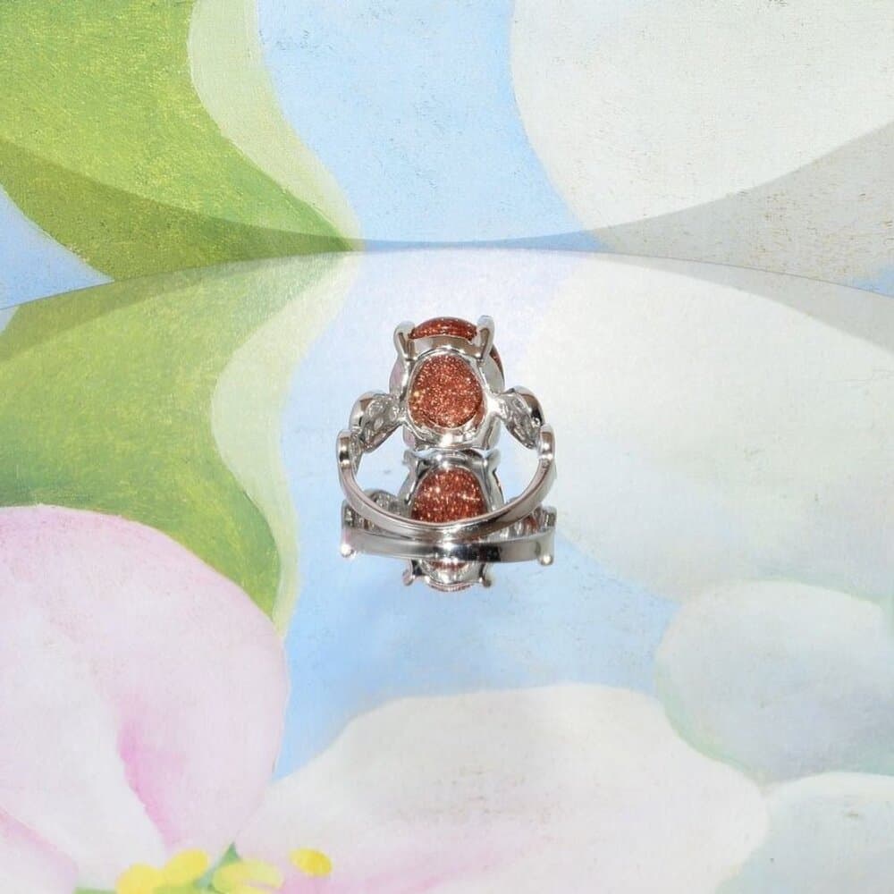 Ayla Caree Oval Brown Sandstone Goldstone Silver Ring Womens Size 6 Gift Boxed - Thumbnail 3