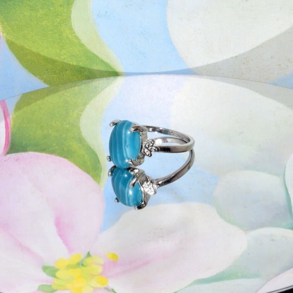 Ayla Azure Oval Blue Striped Onyx Silver Ring Womens Size 9.5 Gift Boxed - Thumbnail 4