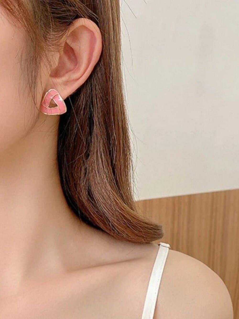 Aspen Artistic Sweet Pink Drip Spun Enamel Open Triangle Earrings Gift Packaged - Thumbnail 2