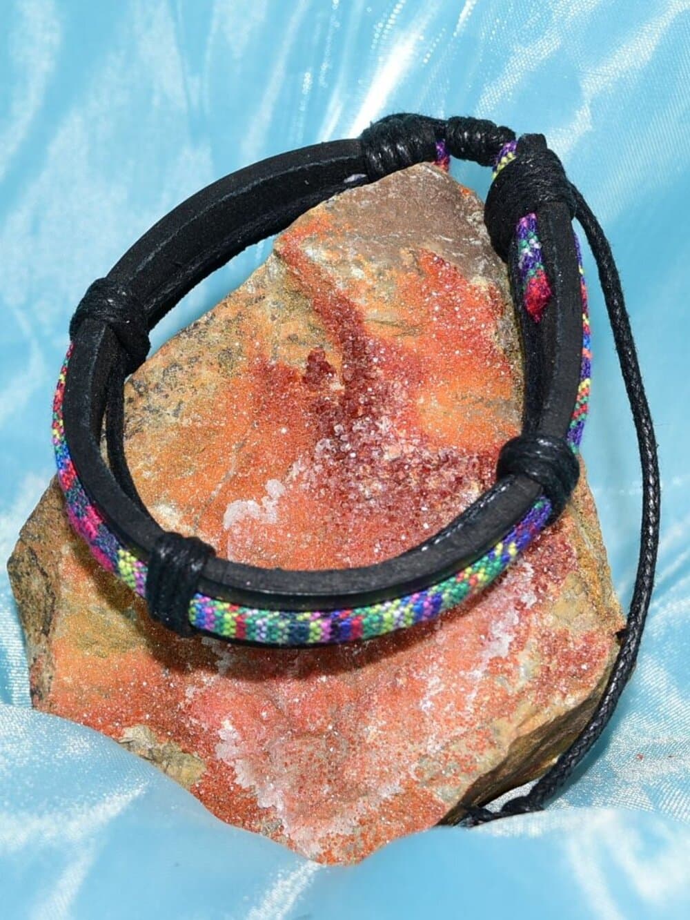 Azete Tapestry Sliding Tie Bracelet Black Pink Multicolor Mens Gift Boxed - Thumbnail 2
