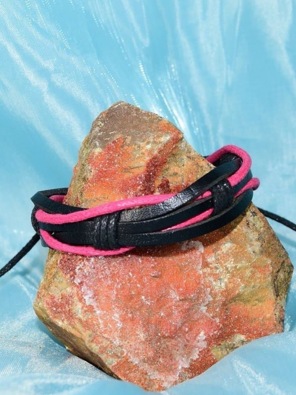 Aubrey Logan Multi Layer Leather Bracelet Black and Pink Womens Gift Boxed - Thumbnail 3