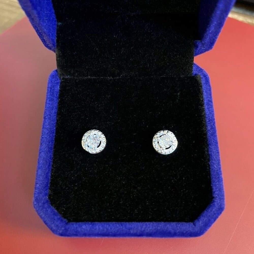 Avianna Halo Round Cubic Zirconia Silver Stud Earrings Gift Boxed - Thumbnail 3