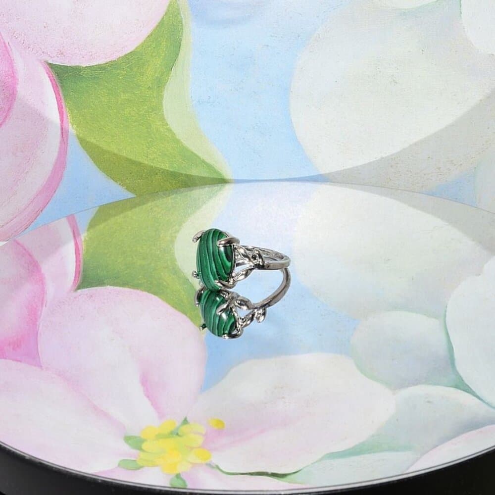 Ayla Artiste Oval Green Malachite Silver Ring Womens Size 7 Gift Boxed - Thumbnail 4