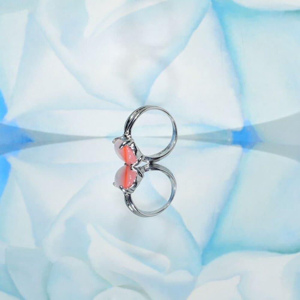 Ayla Lena Oval Cream Orange Apricot Agate Silver Ring Womens Size 6.5 Gift Boxed - Thumbnail 4