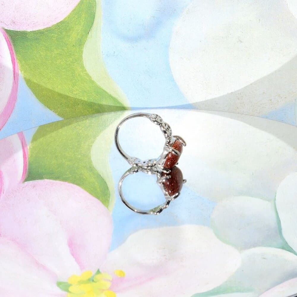 Ayla Caree Oval Brown Sandstone Goldstone Silver Ring Womens Size 6 Gift Boxed - Thumbnail 4