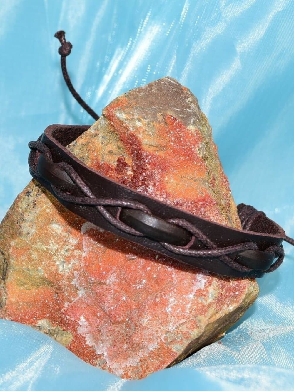 Malik Punch Weave Hemp Leather Bracelet Dark Brown Mens Gift Packaged - Thumbnail 3